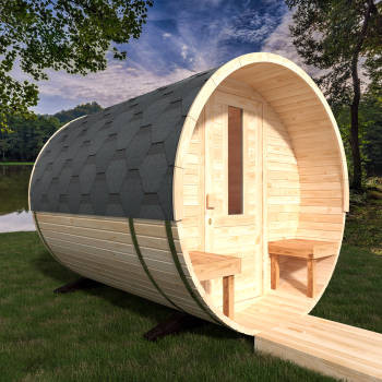 Fasssauna / Gartensauna / Banja / Round 2,4 m mit Balkon